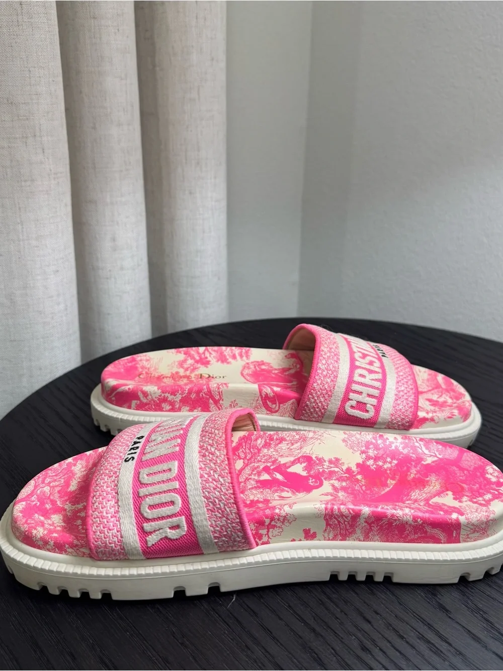 Christian Dior Dway Slide Sandals Logo Toile de Jouy Pink 38